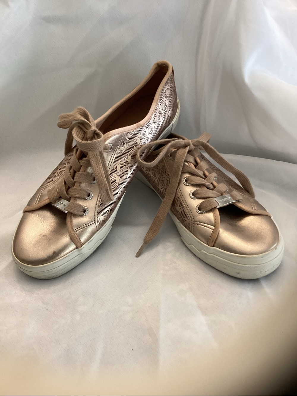 bebe Metallic Rose Gold Lace-Up Sneakers